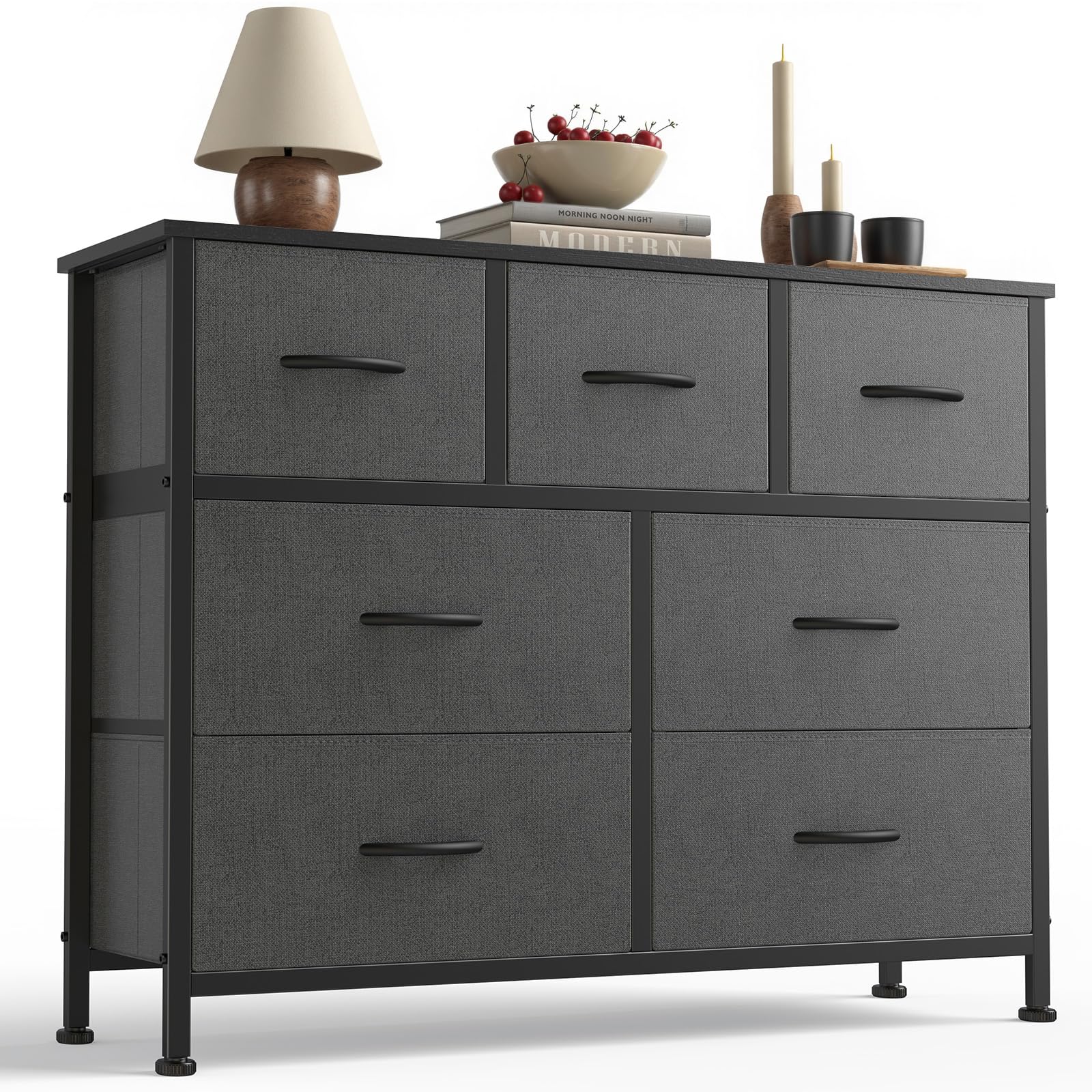 Sweetcrispy front view showing full gray dresser and organized storage benefit