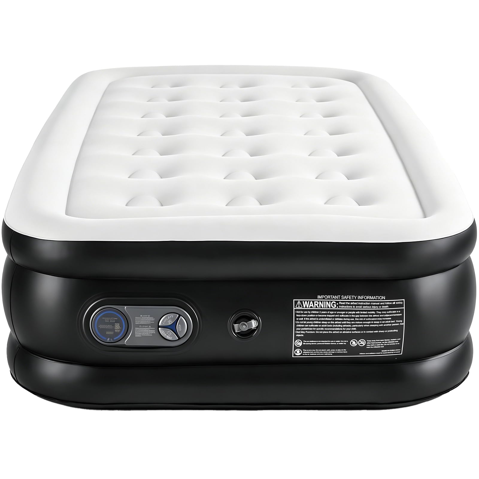 Sweetcrispy front view of twin air mattress showing raised 16-inch height and comfort