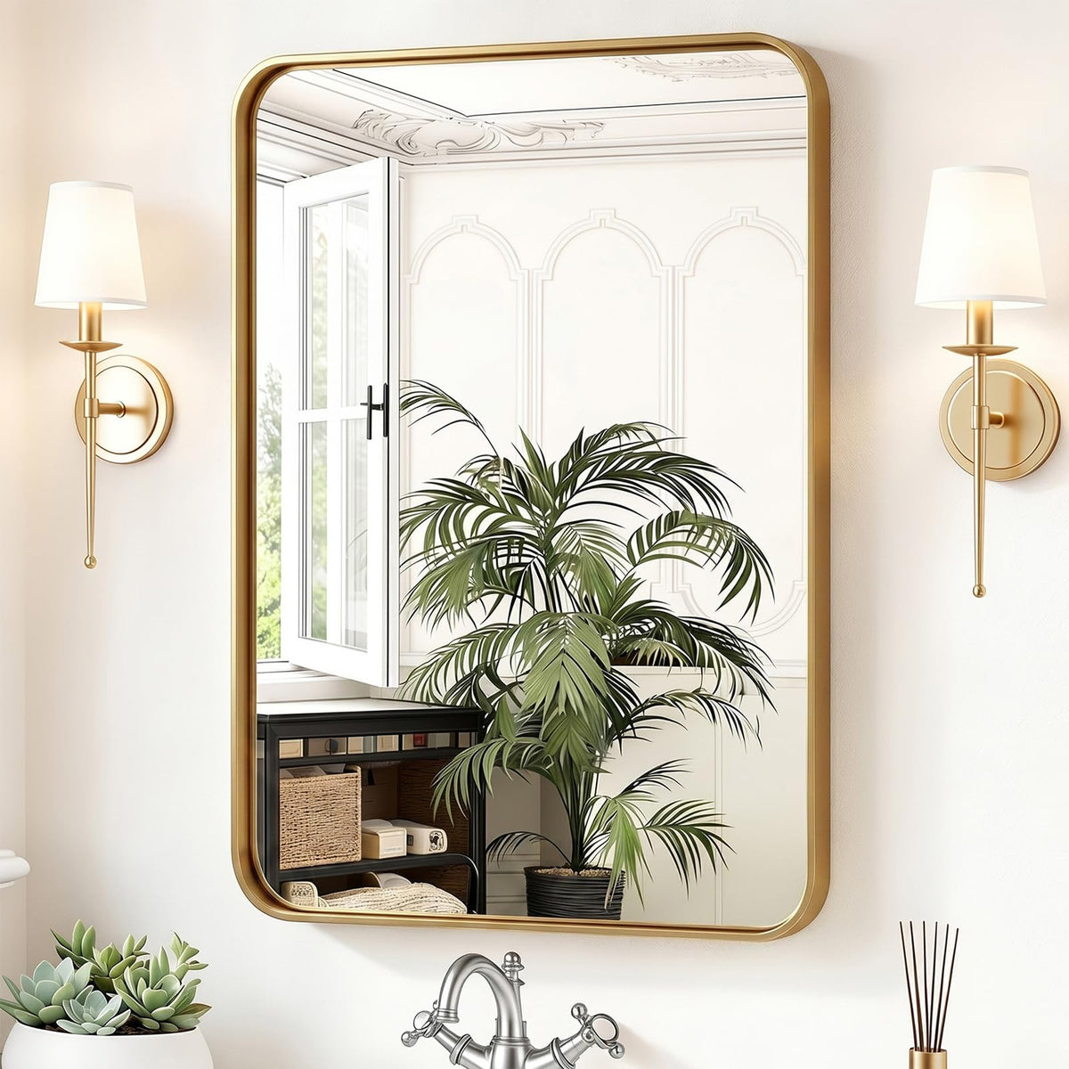 Sweetcrispy gold mirror front view showing clean frame and clear reflection