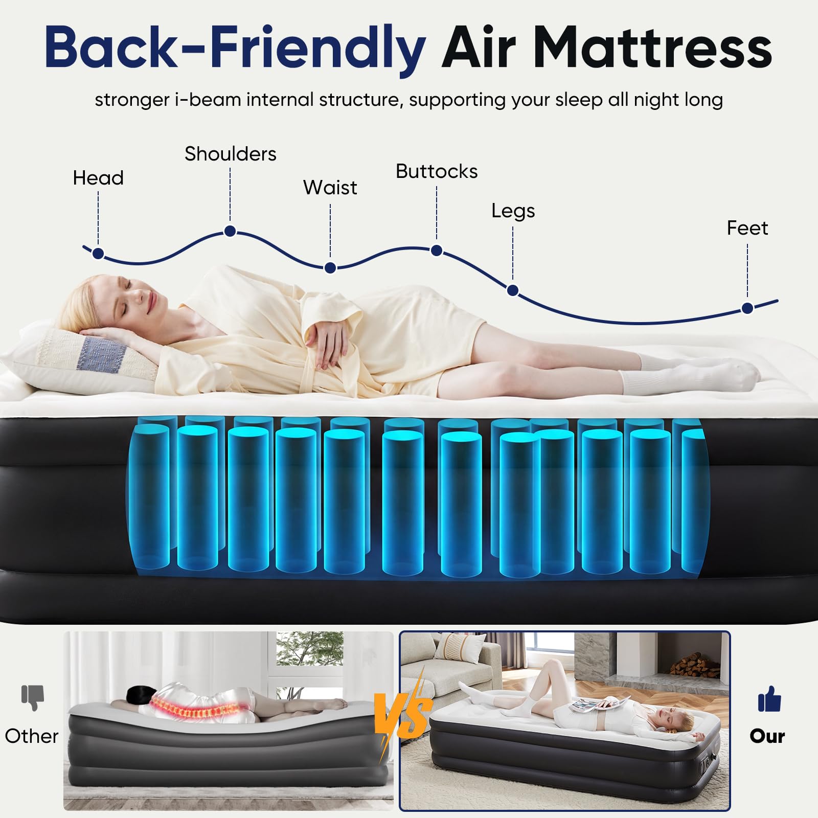 Sweetcrispy air mattress in bedroom setting showing elevated comfort for guests