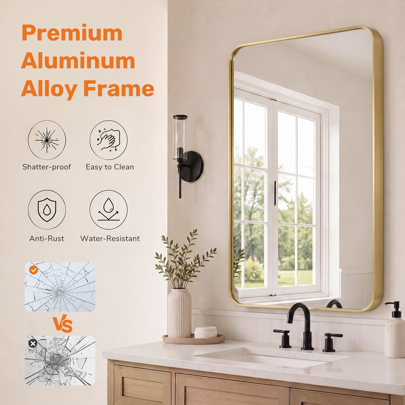 Sweetcrispy mirror mounted over sink horizontally for practical grooming