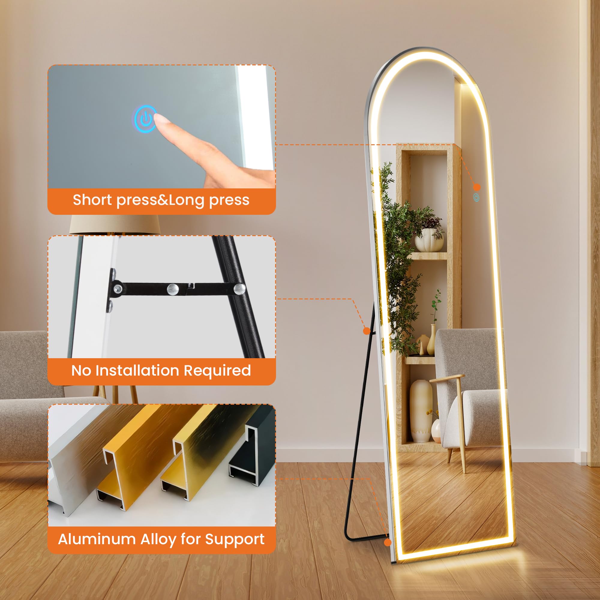 Sweetcrispy mirror next to doorway showing 61-inch scale for accurate sizing benefit