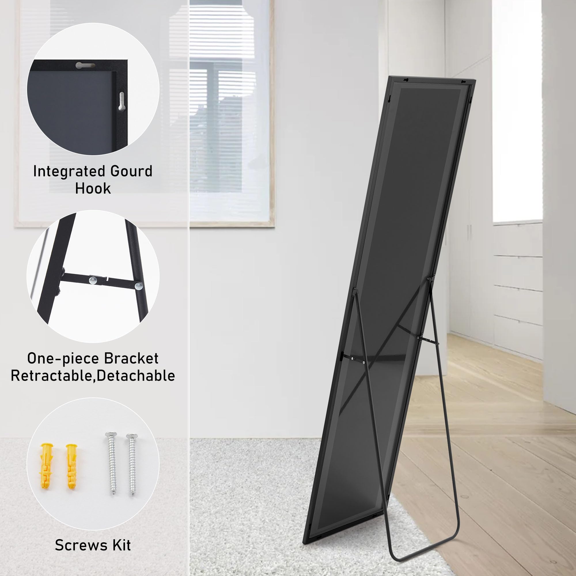 Sweetcrispy mirror beside person demonstrating 59x16 size and full-length view benefit