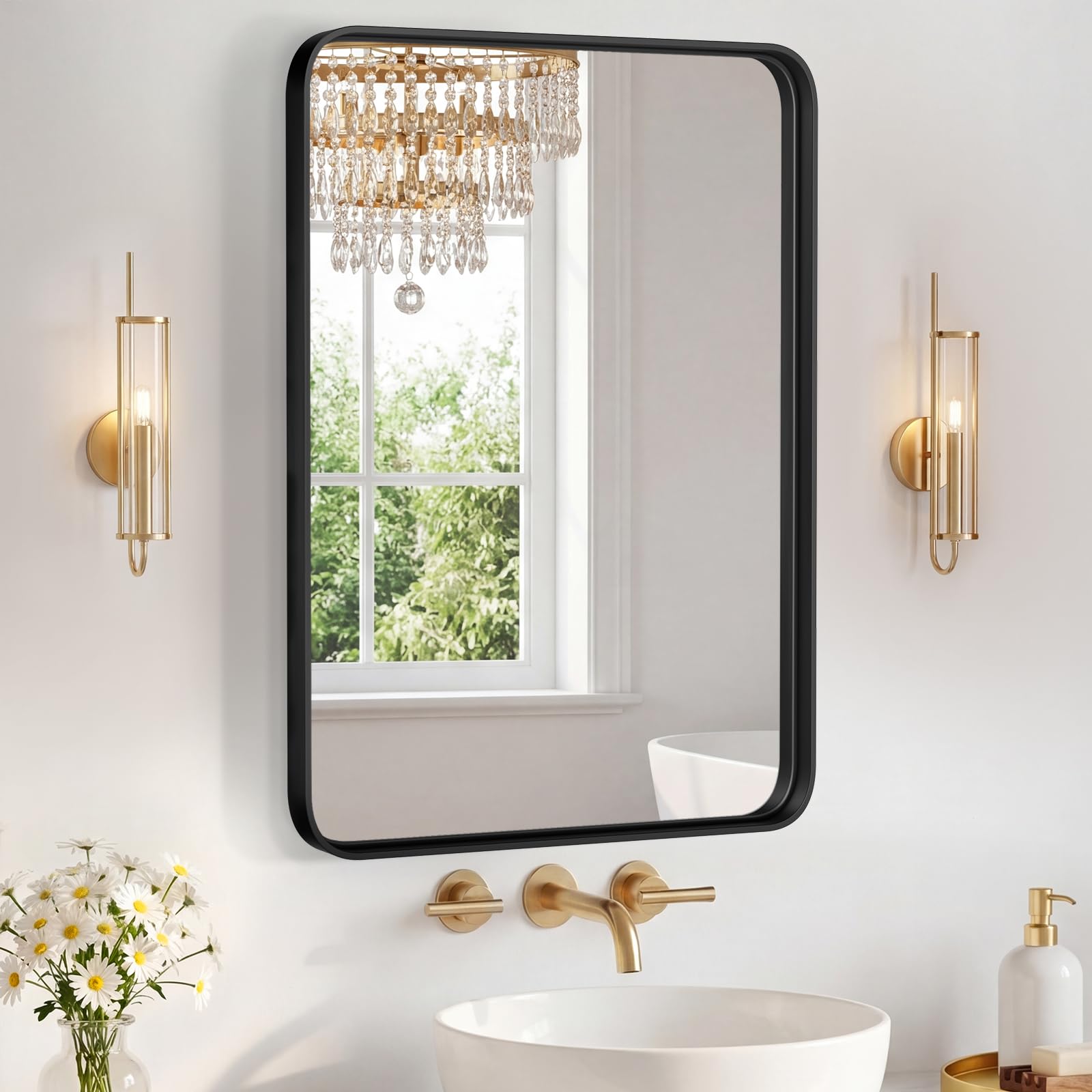 Sweetcrispy mirror above sink showing size scale and practical fit benefit