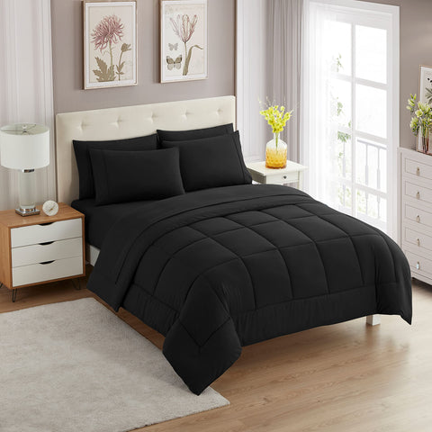 Sweet Home Collection front view of comforter set showing tidy presentation and coordinated pieces