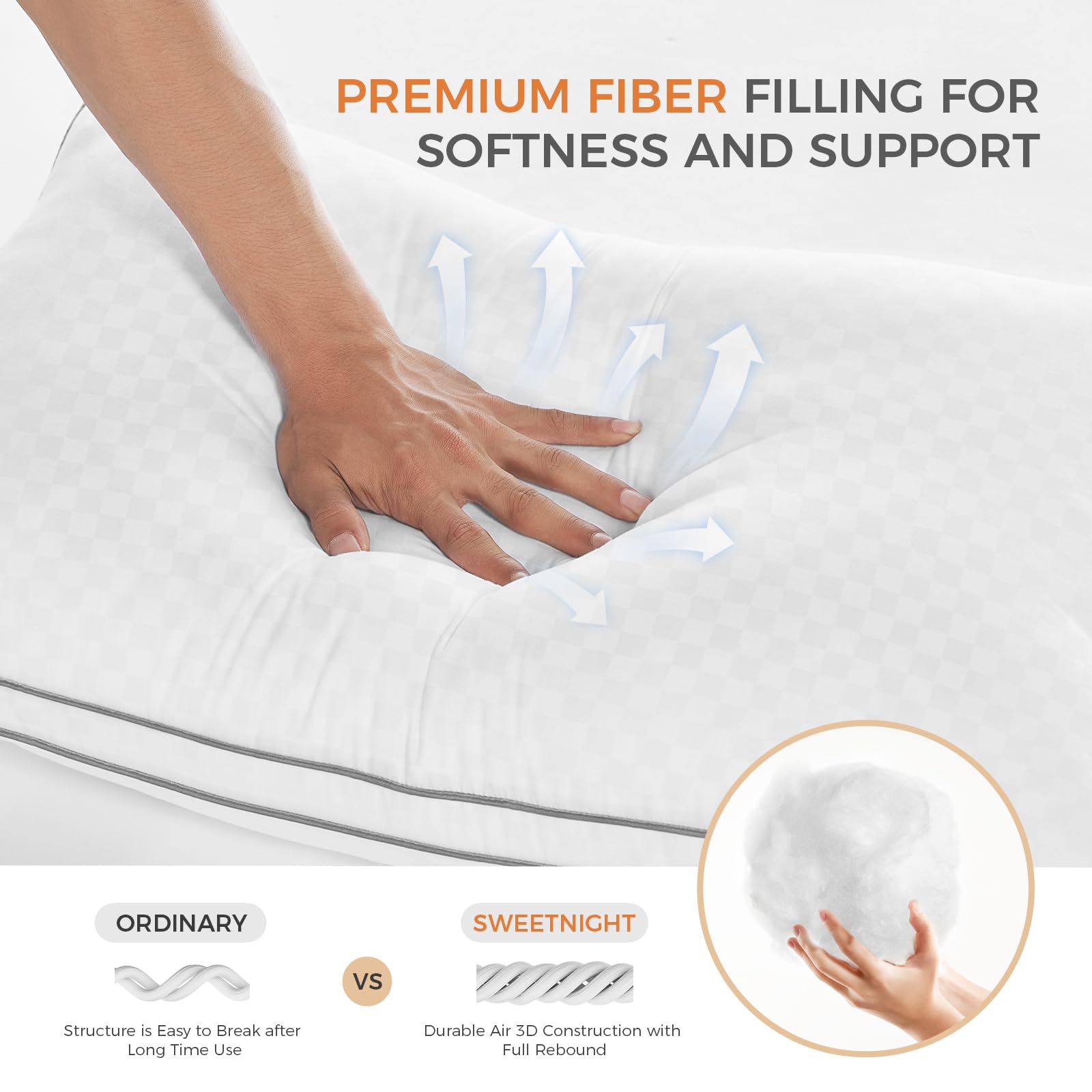 Lifestyle photo of SweetNight pillow on a king bed conveying cozy nighttime comfort