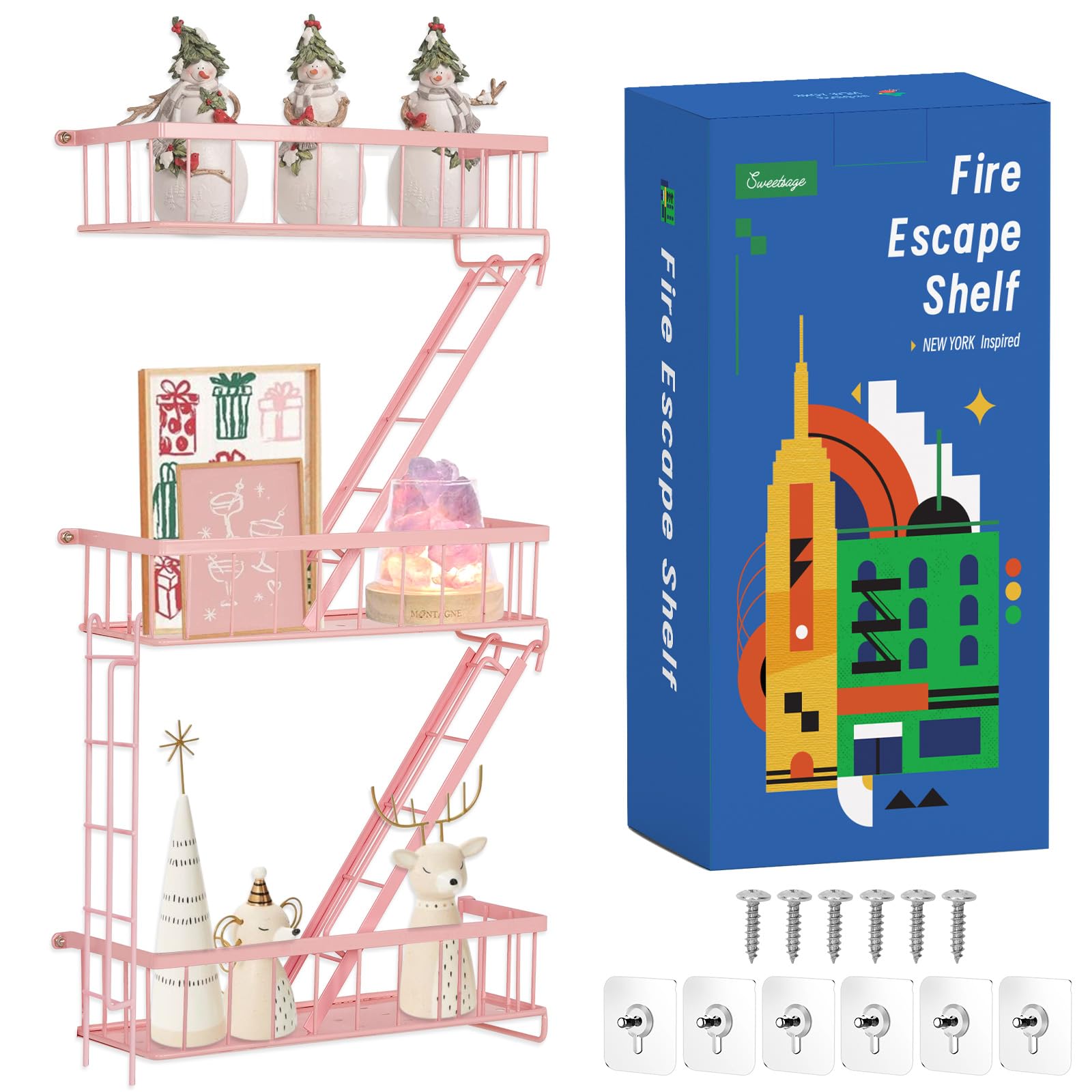SweetSage front view of pink ladder shelf showing neat display benefit
