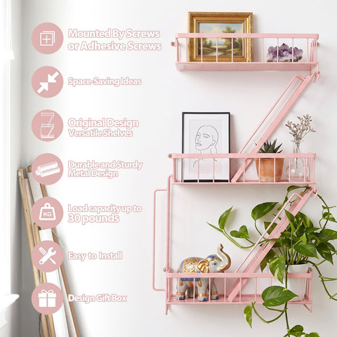 SweetSage mounted shelves holding plants and photos to maximize space