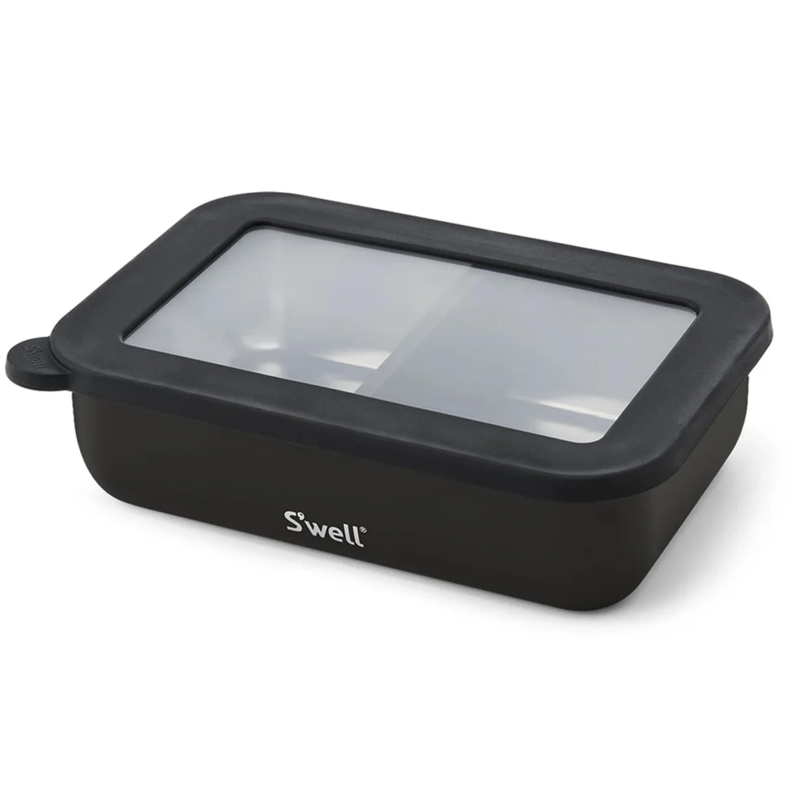 S'well bento box front view showing sleek onyx design and compact benefit