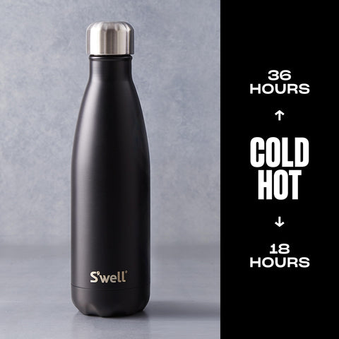 S'well bottle cap and wide mouth view showing leak-resistant lid and easy ice insertion