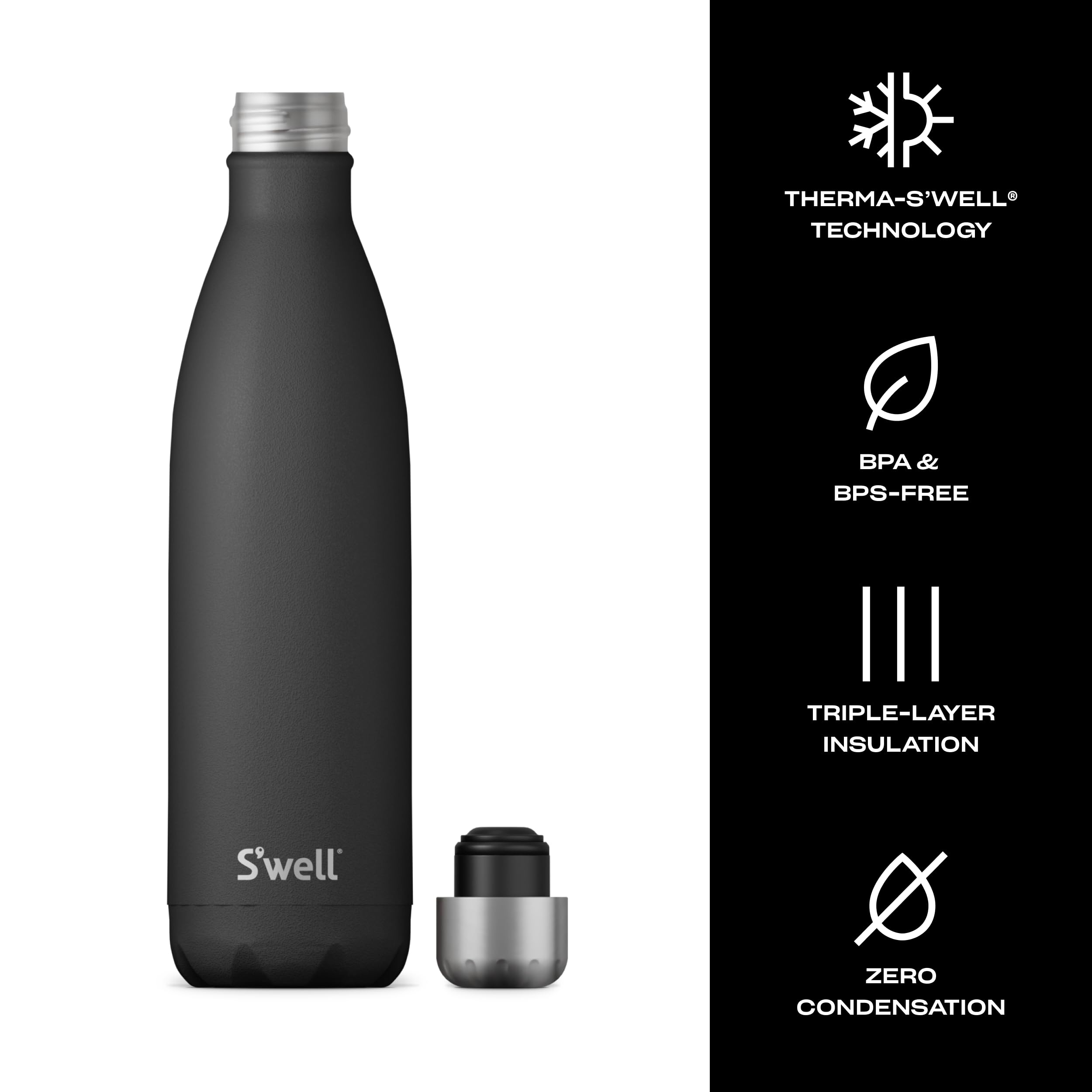 S'well onyx in situ travel scene placed in car cup holder for hands-free hydration advantage