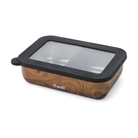S'well teakwood bento front view showing sleek profile and stylish finish for daily use