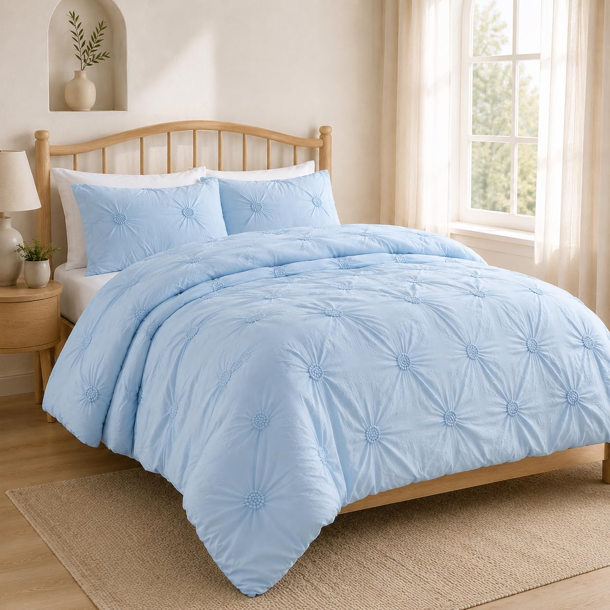 Swift Home front view of full/queen comforter set showing cohesive styling and calm benefit