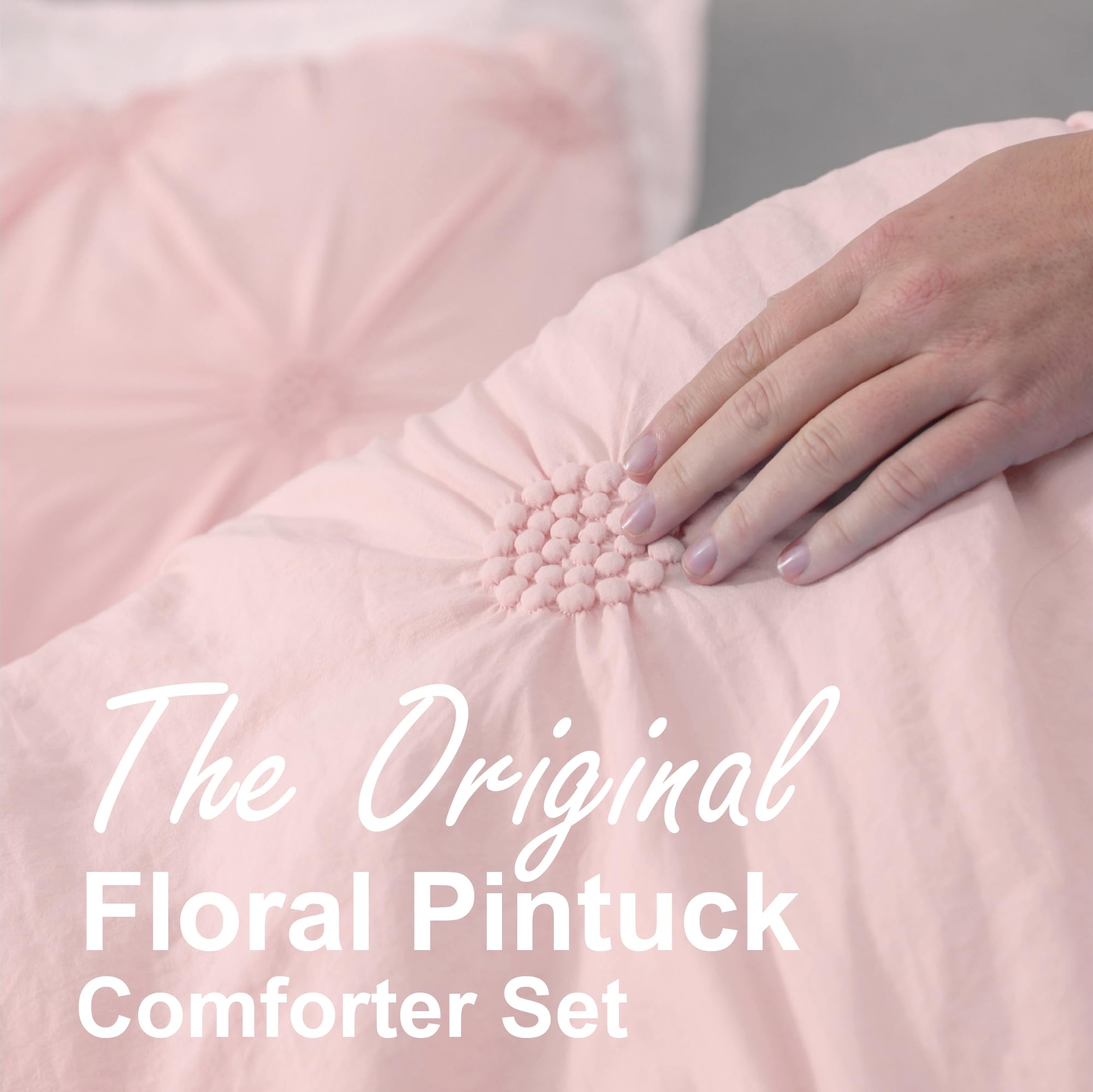 Swift Home ruched pintuck detail highlighting 3D floral texture and soft visual depth