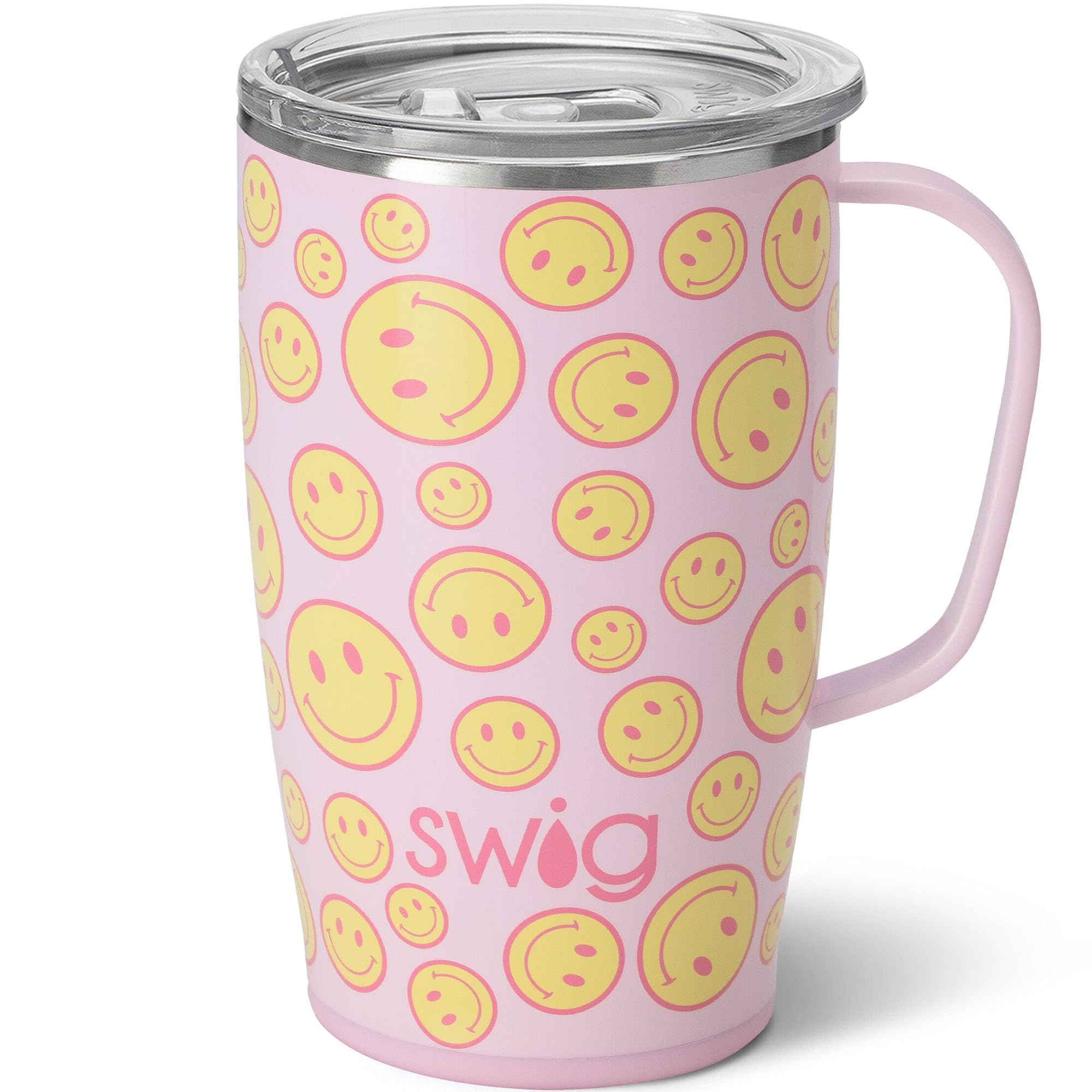 Swig Life front view showing Oh Happy Day design and durable tumbler finish for cheerful style