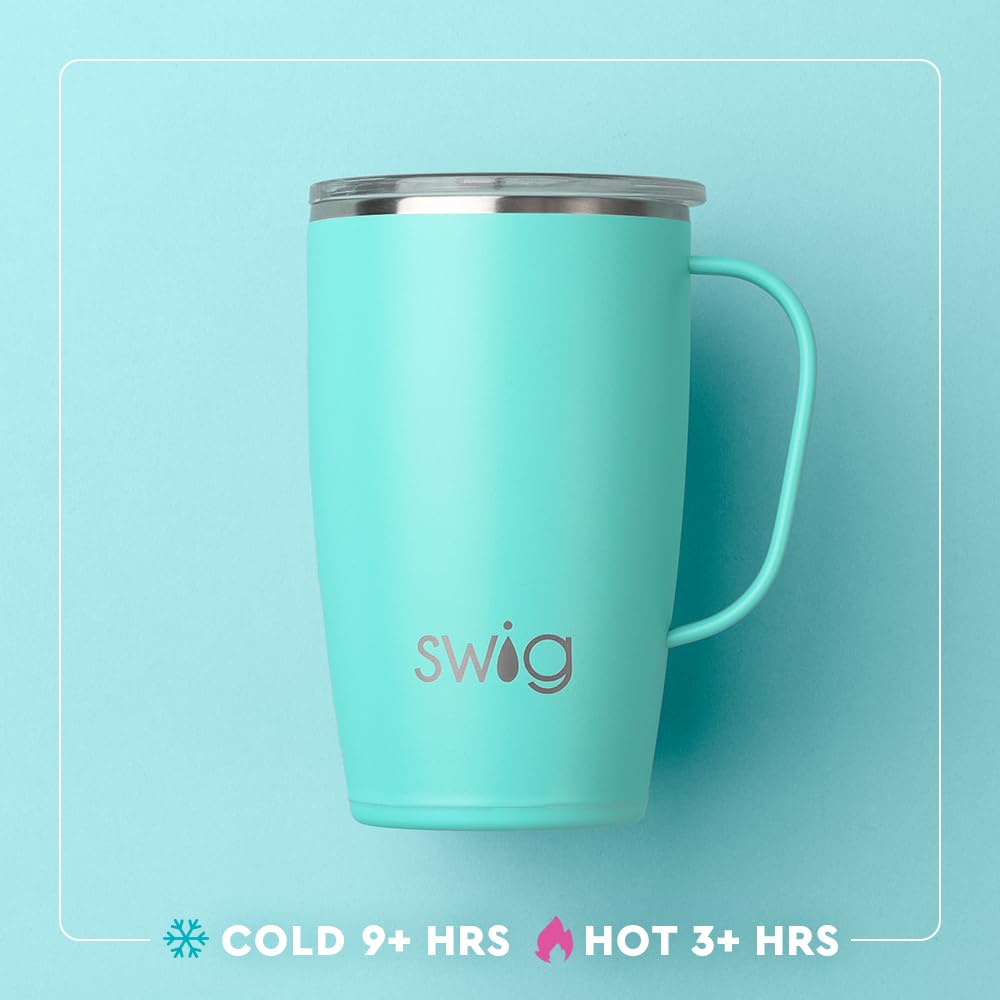 Swig Life tumbler with ice showing large opening and excellent cold retention performance