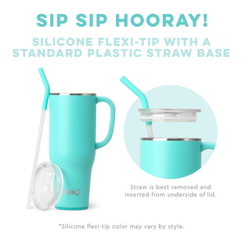 Swig Life removable slider lid and reusable straw showing spill resistance