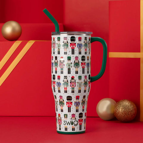 Swig Life lid and reusable straw detail on 40oz mega mug showing spill-resistant and BPA-free parts