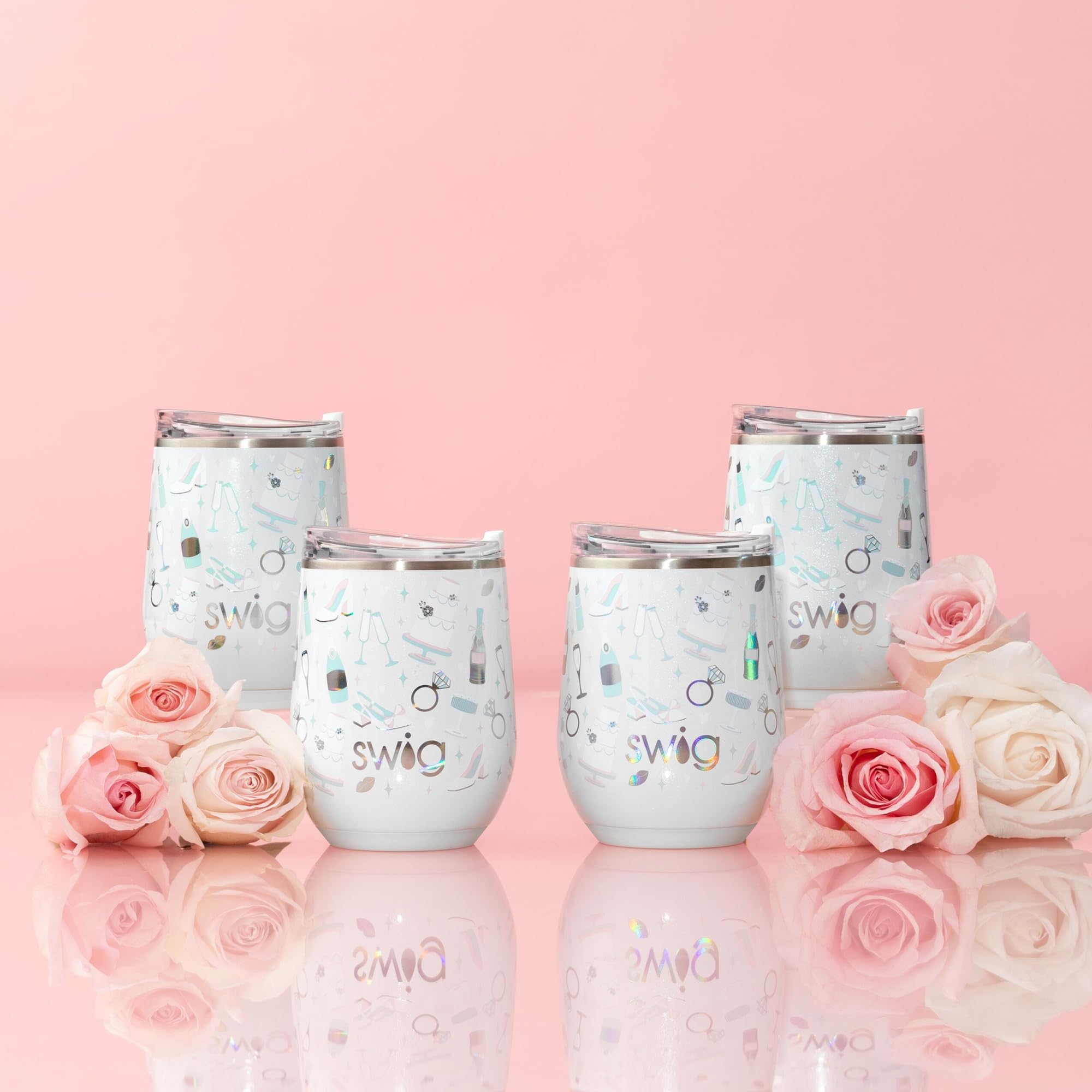 Swig Life Bride to Be lid and removable slider showing spill resistance