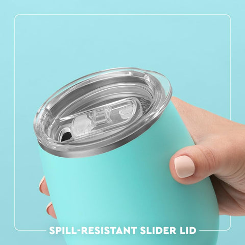 Hand holding Swig Life Caliente to show 14oz scale, demonstrates portable convenience