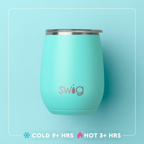 Swig Life Caliente removable slider lid detail, shows spill-resistant sipping advantage