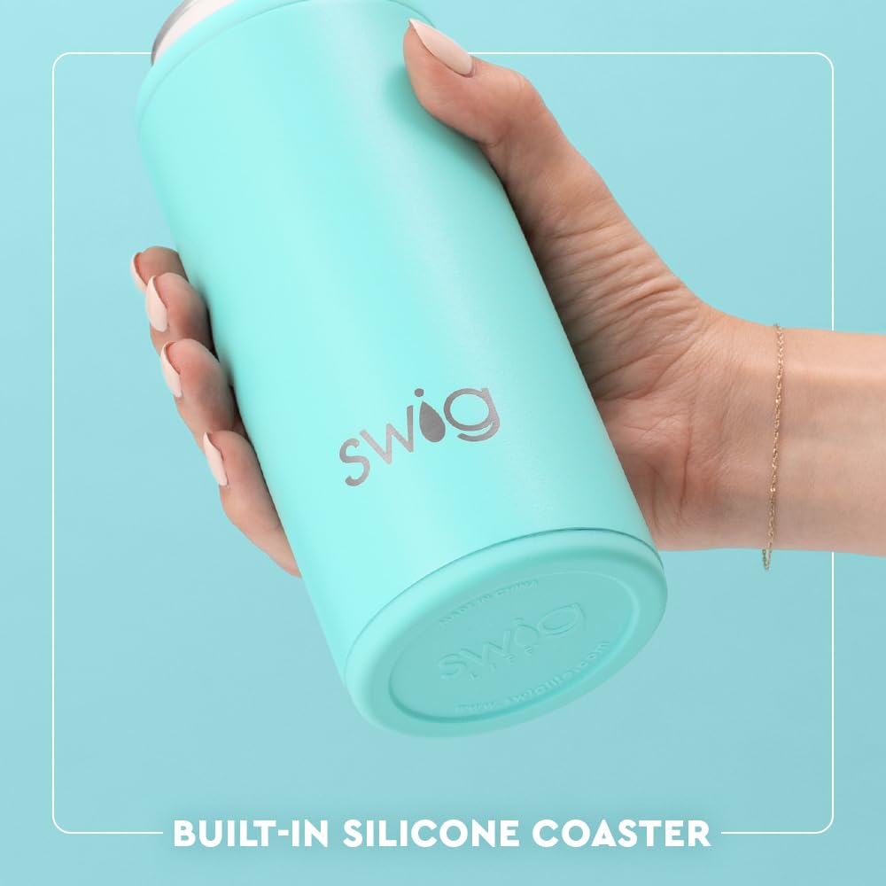 Swig Life base close-up showing built-in coaster that prevents slips and protects surfaces