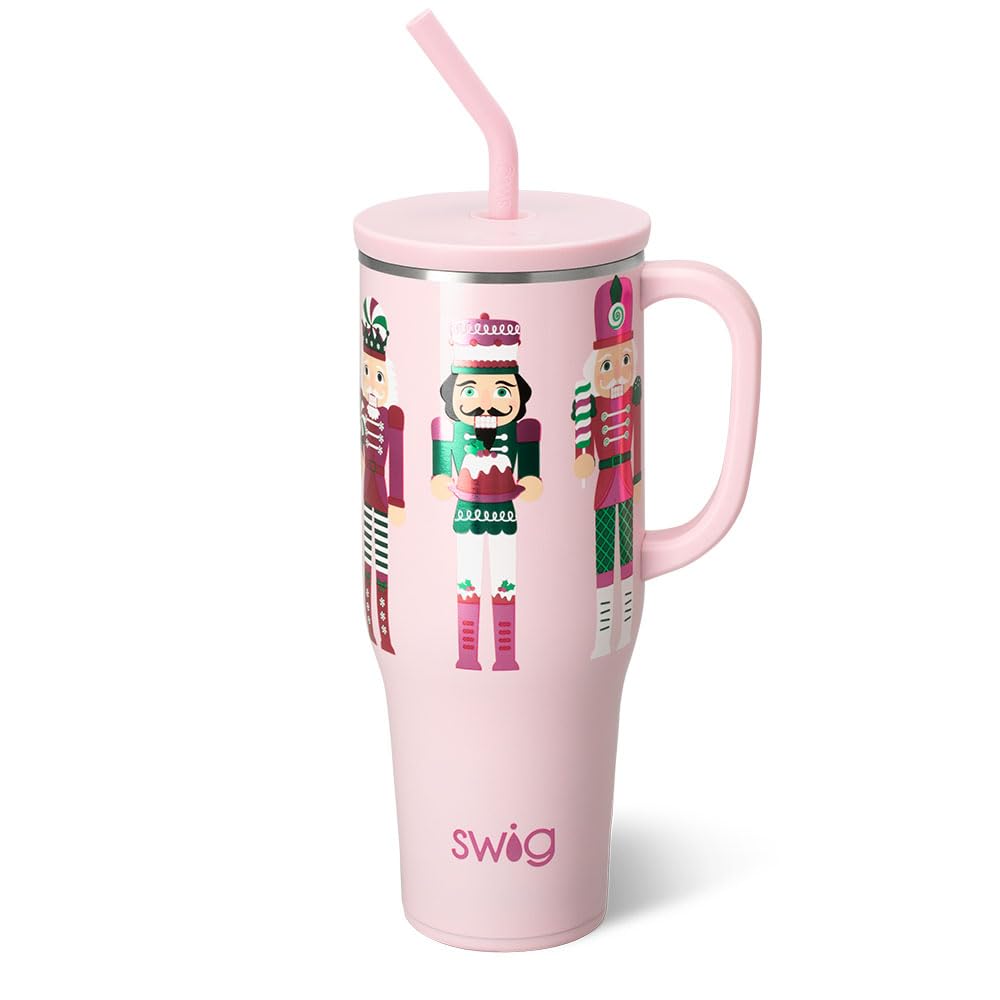 Swig Life Sugar Plum Soldiers front view showing festive design and large capacity benefit