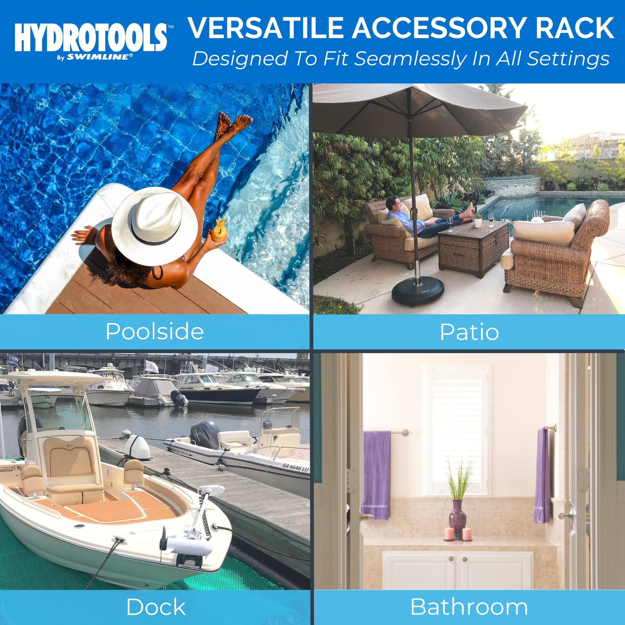 Swimline HydroTools holding goggles masks and caps to show multi-use organization