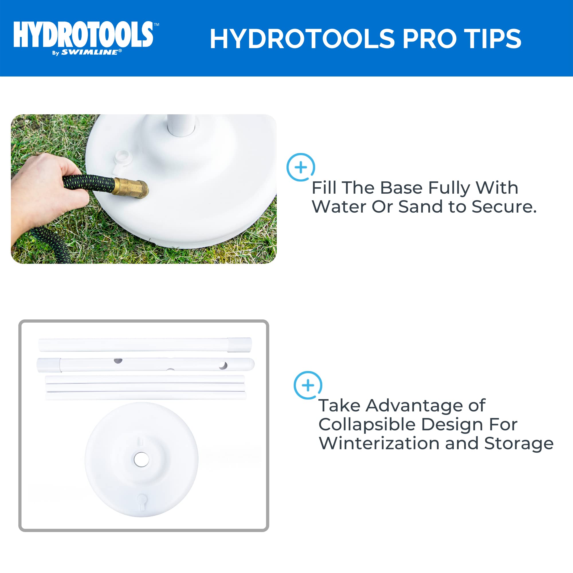 Swimline HydroTools styled in bathroom for indoor drying and tidy appearance