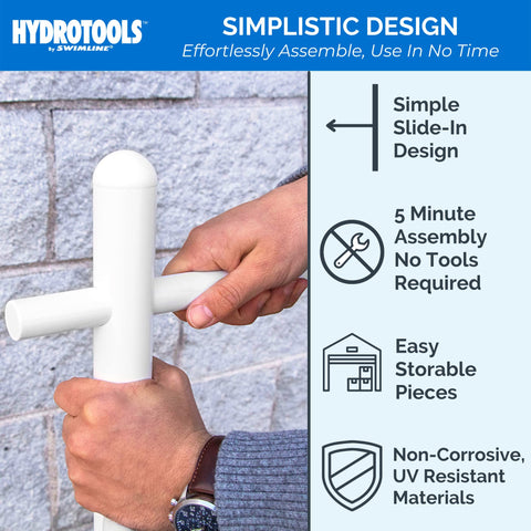 Swimline HydroTools disassembled for compact storage and easy transport