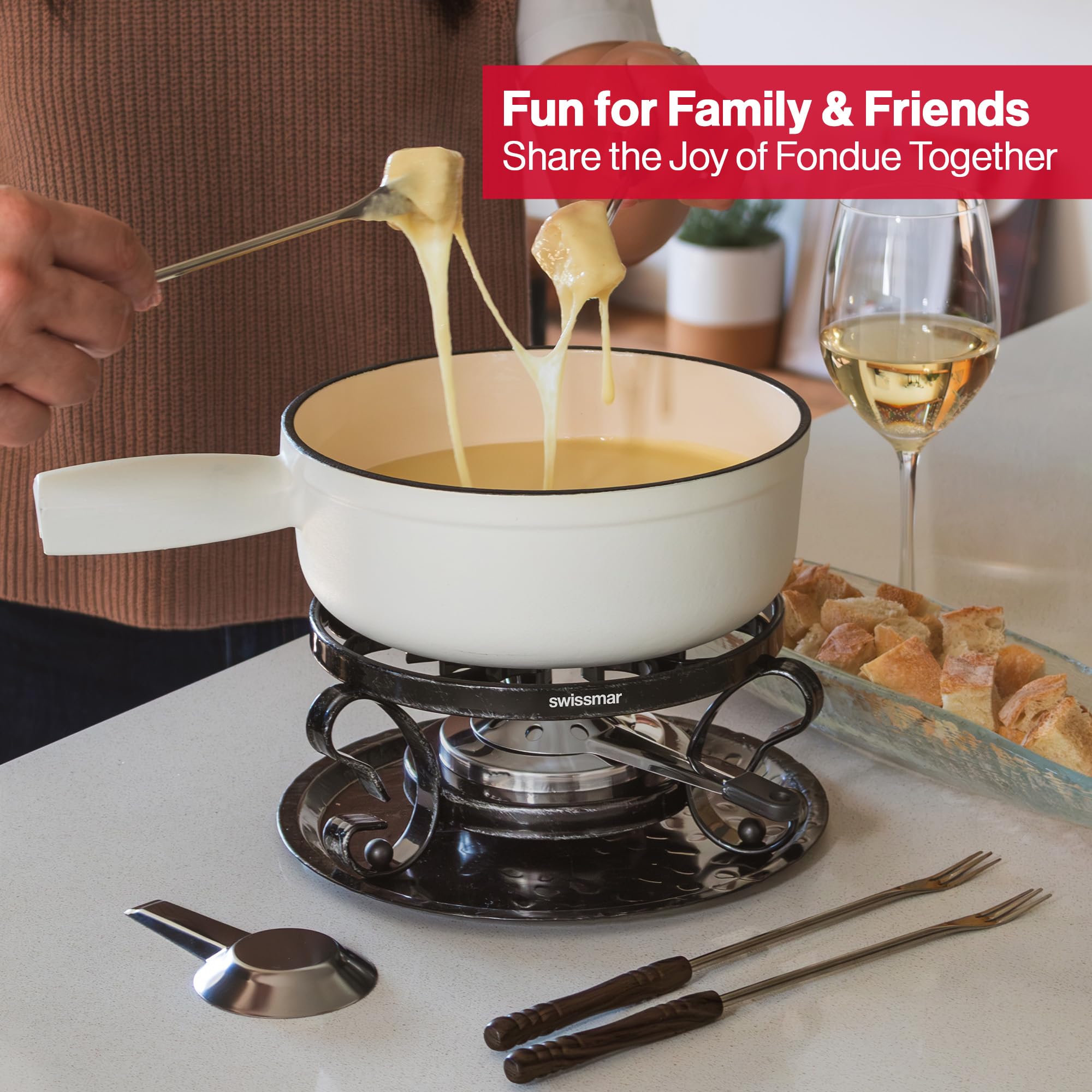 Swissmar box opened with recipe card and accessories showcasing complete kit