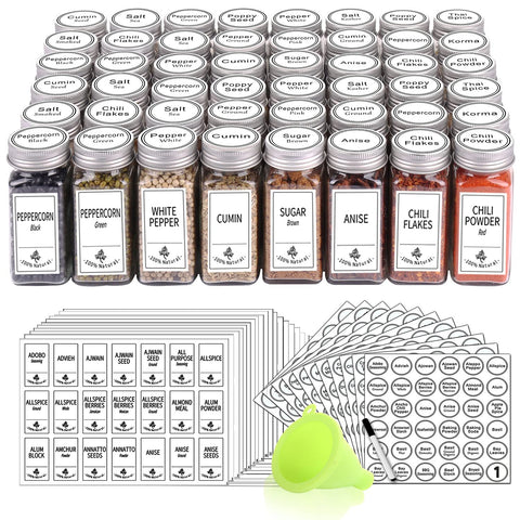SWOMMOLY front view of 48-piece spice jar set showing contents and neat storage benefit