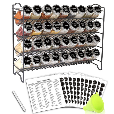 SWOMMOLY front view of spice rack showing 36 jars and tidy organization benefit