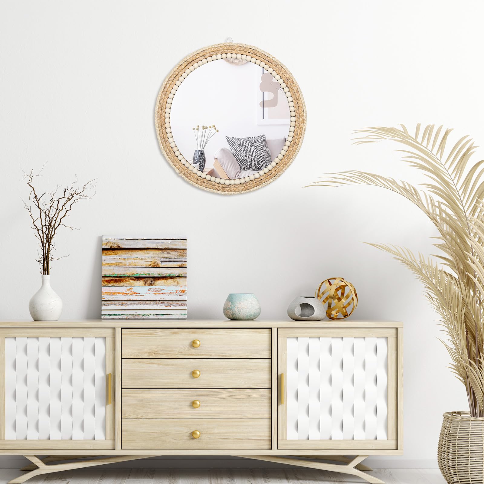 SWTHONY mirror next to book stack showing scale and space-saving advantage