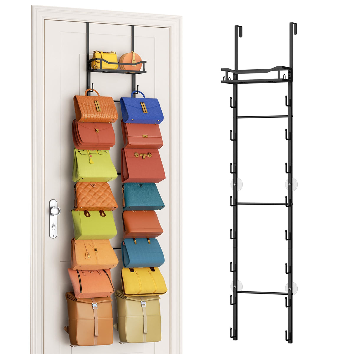 SWTYMIKI front view showing full 16-hook purse organizer for tidy storage