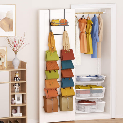 SWTYMIKI inside closet showing scale with hanging purses for organization