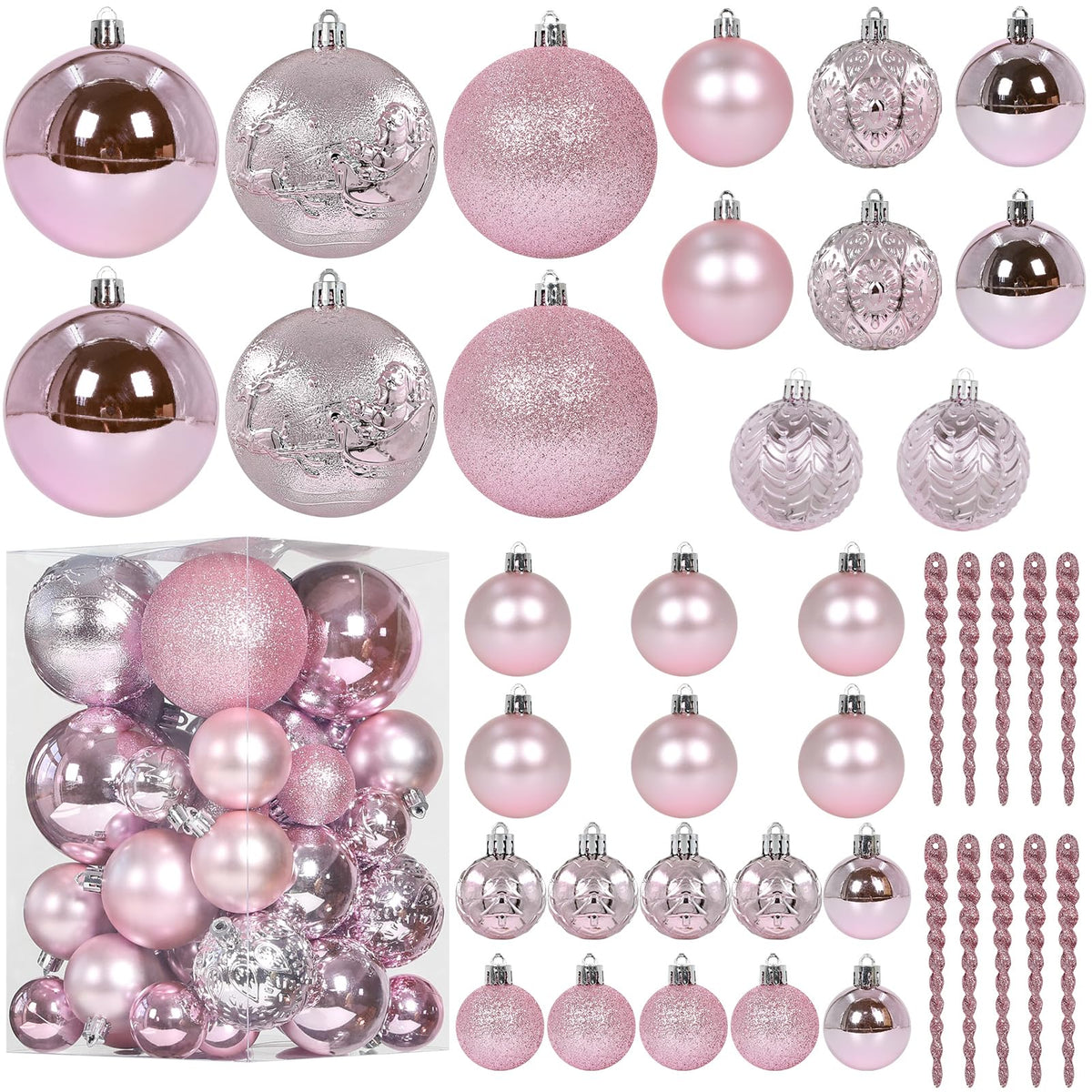 SY CRAFT front packaging showing 41-piece pink ornament set and contents