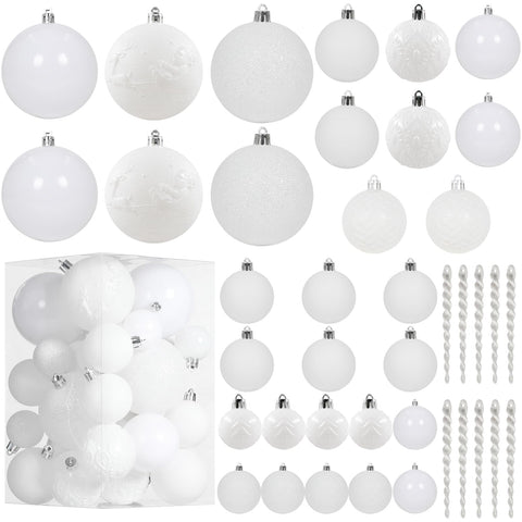 SY CRAFT front packaging showing 41-piece white shatterproof ornaments for easy decorating