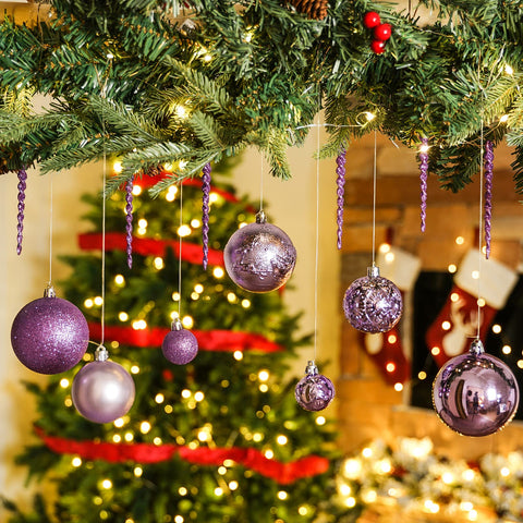 SY CRAFT ornaments arranged on tree demonstrating mixed sizes and balanced decoration
