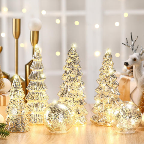 Syhood front view of full tree and ball set showing elegant shimmer
