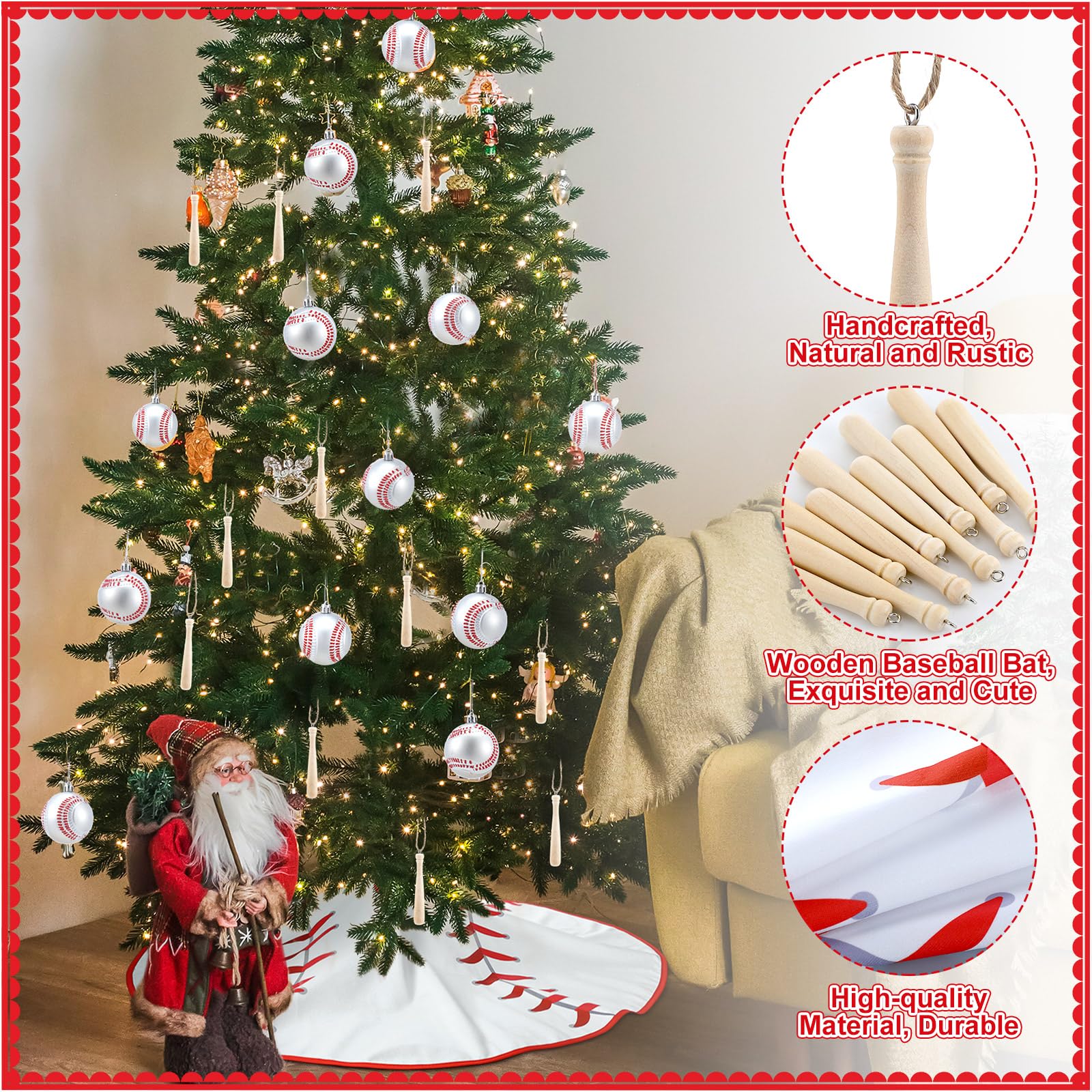 Syhood packaging and contents laid out showing included skirt, ornaments, bats, rope