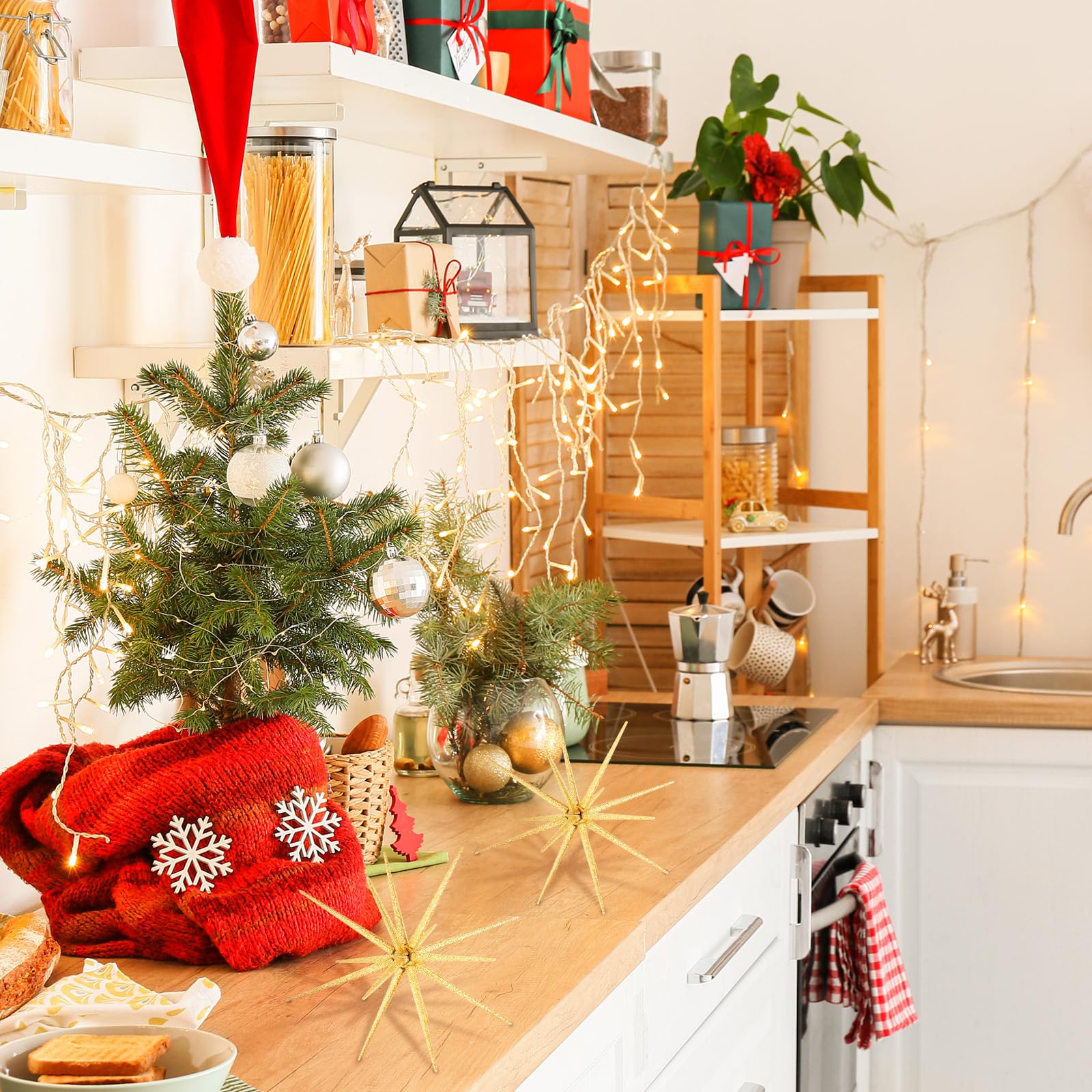 Syhood star used as tabletop decor in entryway offering warm accents
