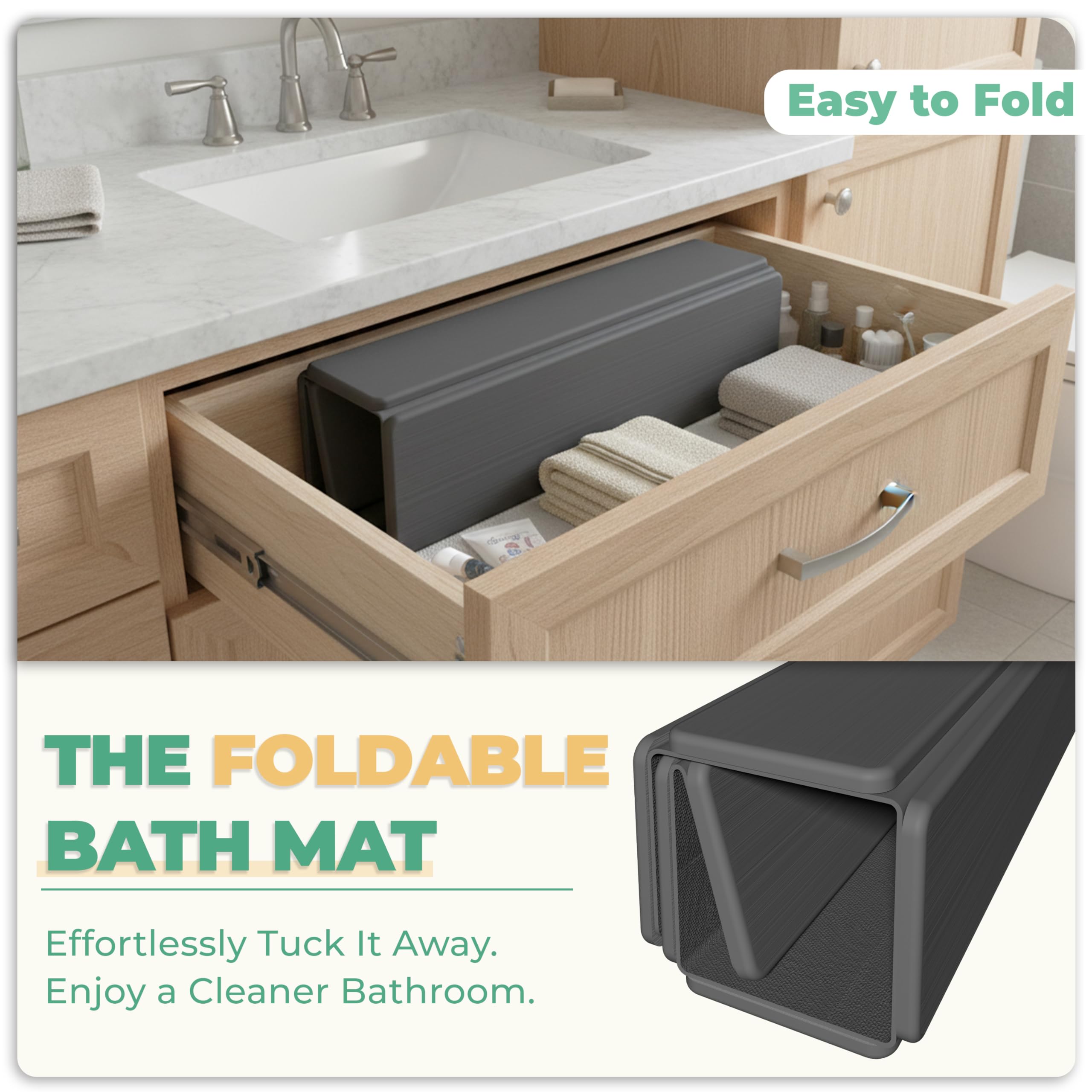 SYIPO mat placed in modern bathroom conveying clean look and moisture control