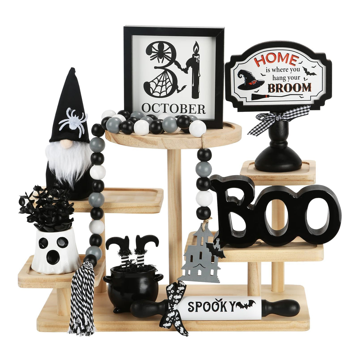 SYNCVIBE front display showing all eight farmhouse Halloween pieces, inspires seasonal vignettes