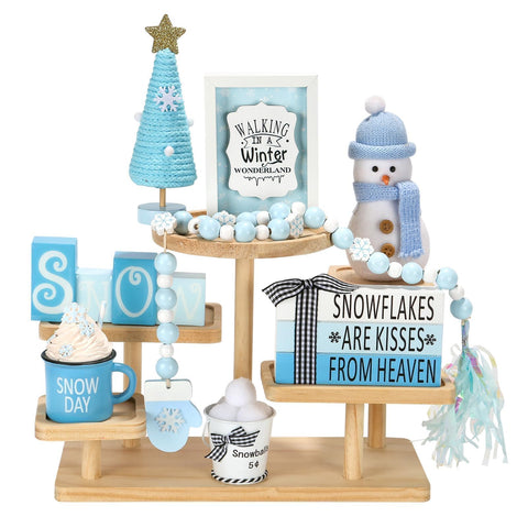 SYNCVIBE front view of set showing blue-and-white winter décor, adds cozy seasonal style