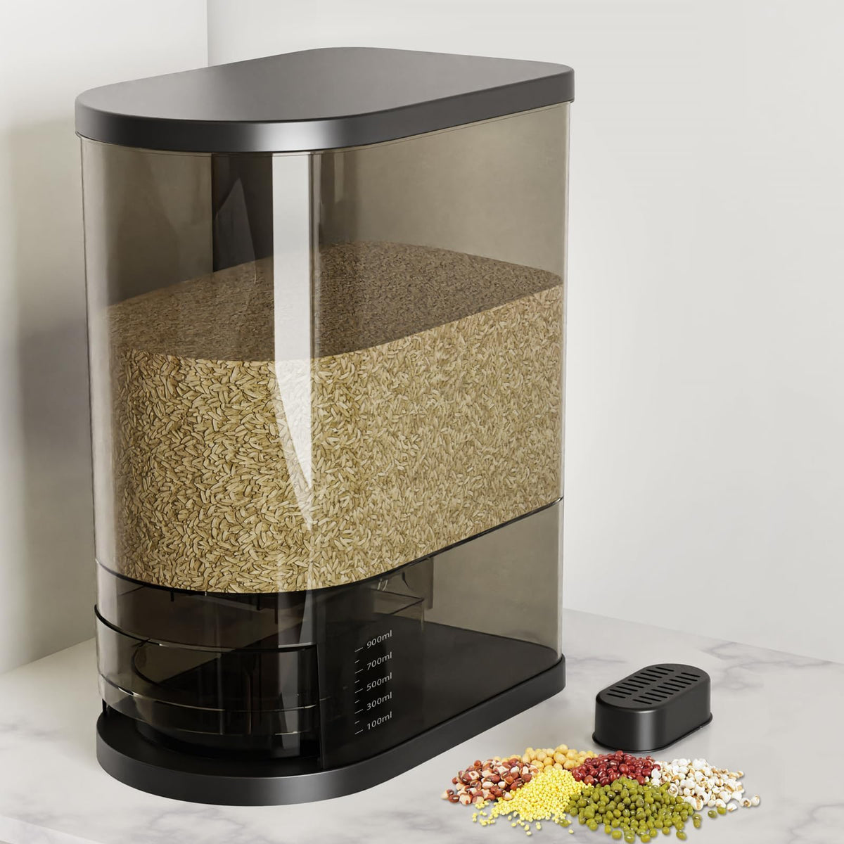SYNCVIBE front view showing airtight dispenser and capacity advantage