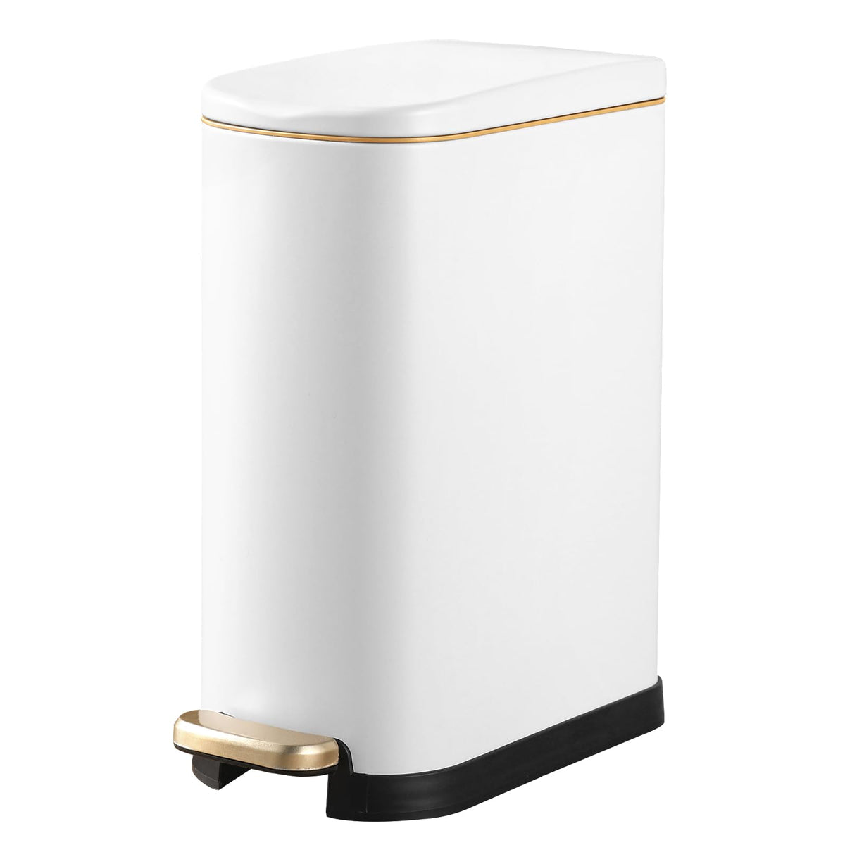 SYNCVIBE front view of matte white trash can shows compact design and clean look