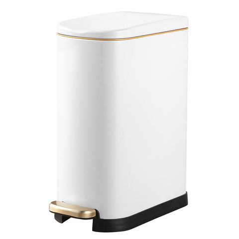 SYNCVIBE front view of matte white trash can shows compact design and clean look