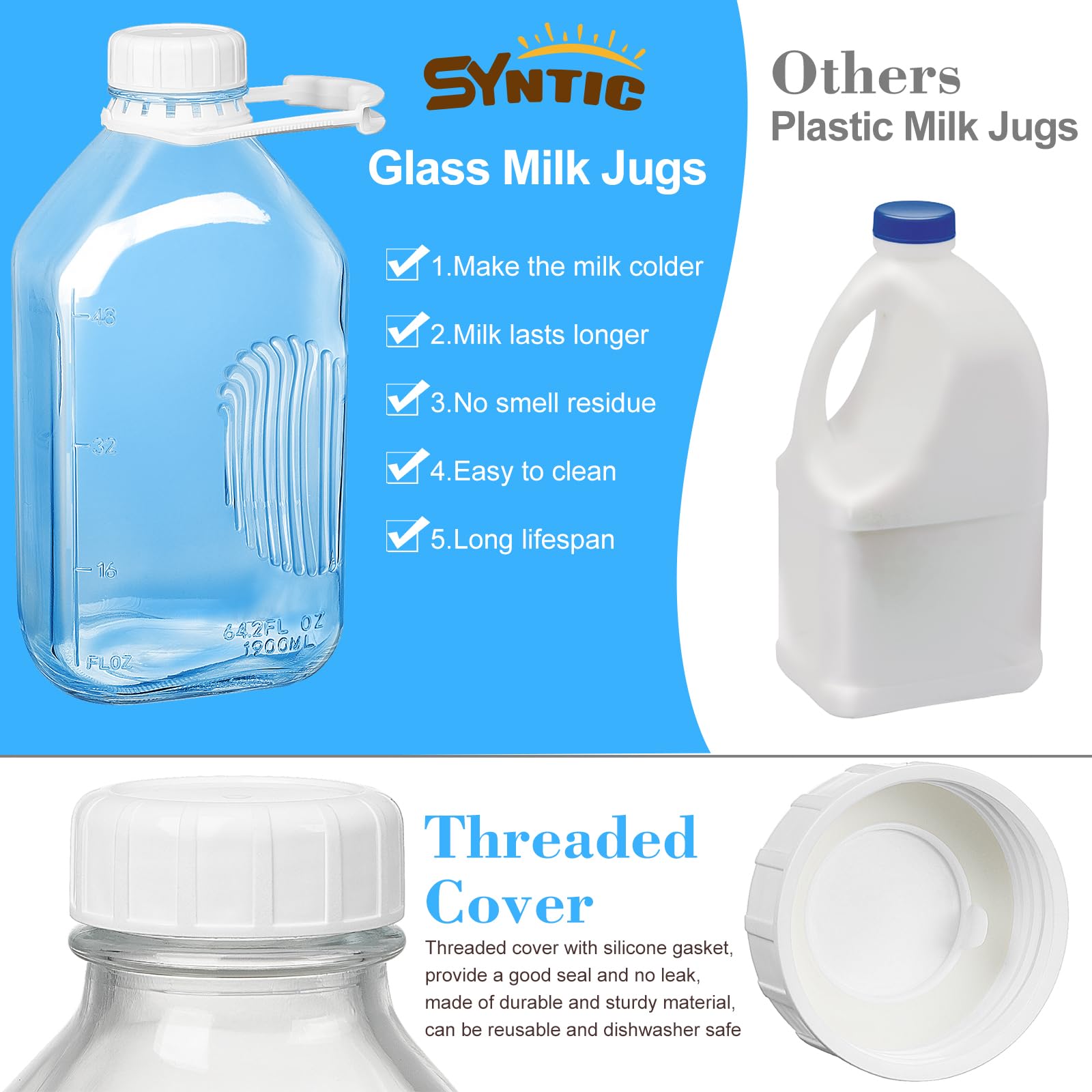 Syntic close-up of lid thread and silicone gasket ensuring airtight seal benefit