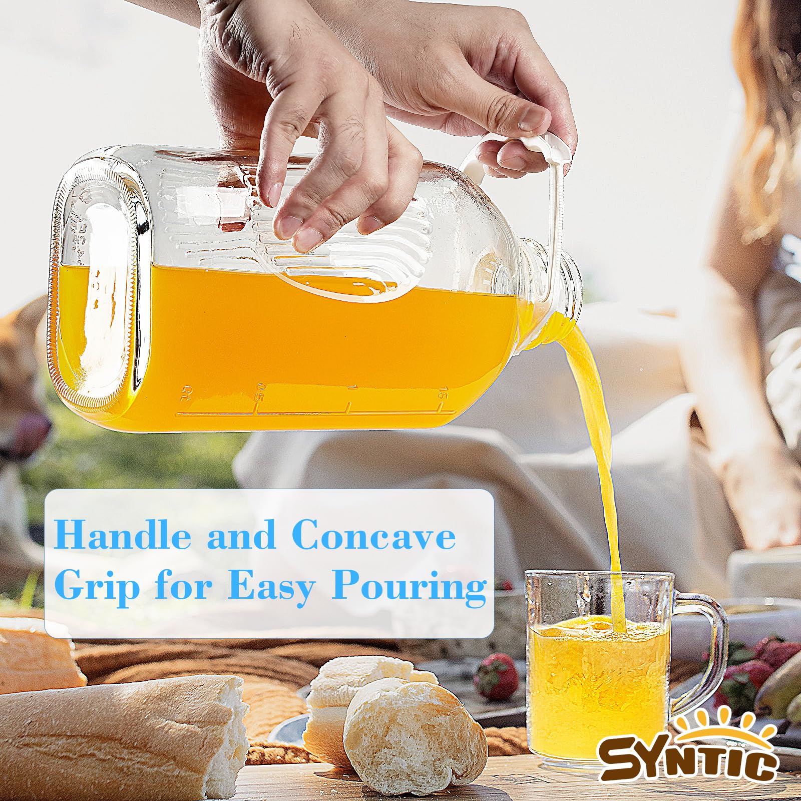 Syntic bottle on breakfast table with jug and glasses for elegant serving benefit